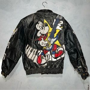 VINTAGE MICKEY MOUSE ROCK N ROLL LEATHER JACKET